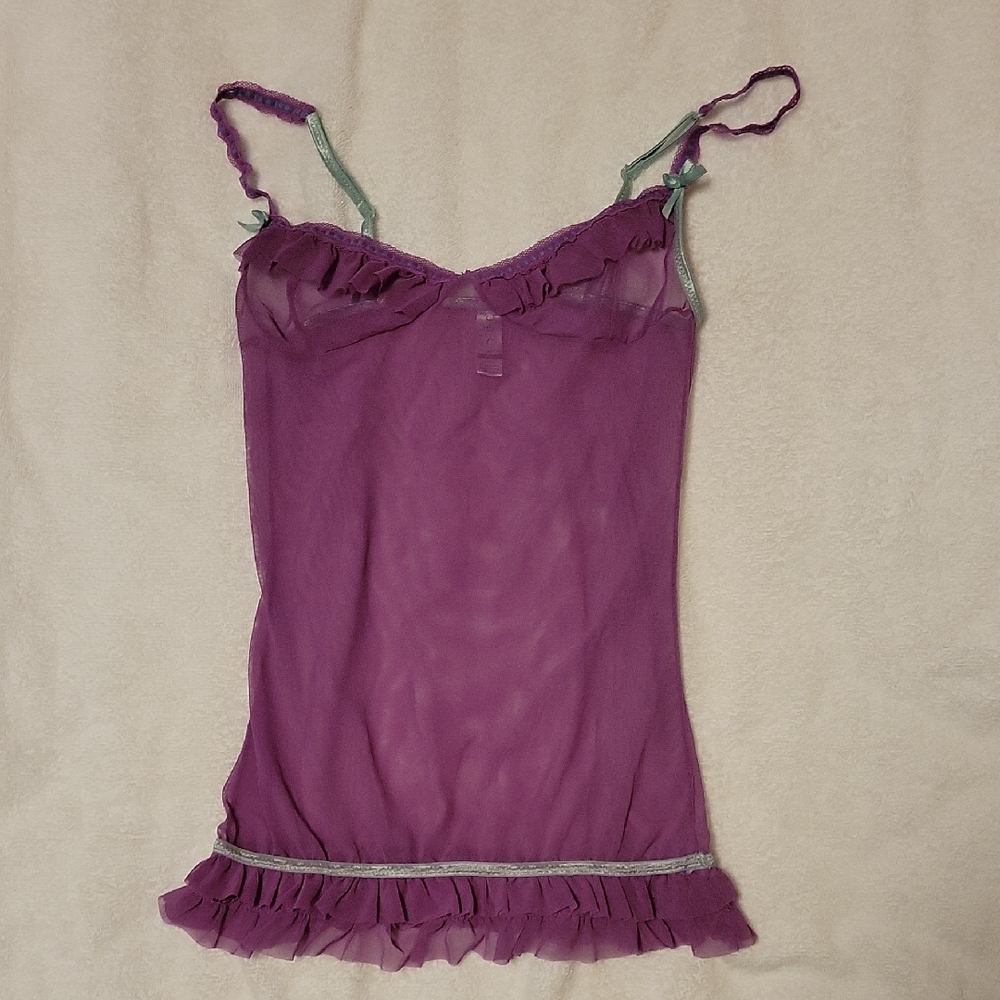 Purple Sheer Camisole with Ruffle Trim
